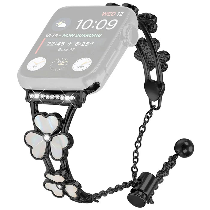 Watchband For Apple Watch Series 11 10 42mm / 9 8 7 41mm / SE3 SE2 SE 6 5 4 40mm / 3 2 1 38mm Heart Clover Zinc Alloy Metal Strap - Black - 1