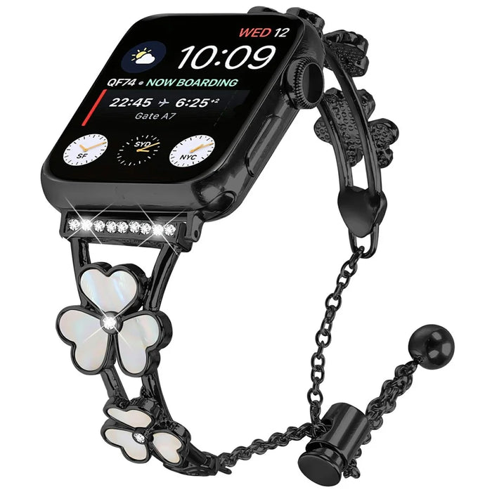 Watchband For Apple Watch Series 11 10 42mm / 9 8 7 41mm / SE3 SE2 SE 6 5 4 40mm / 3 2 1 38mm Heart Clover Zinc Alloy Metal Strap - Black - 2