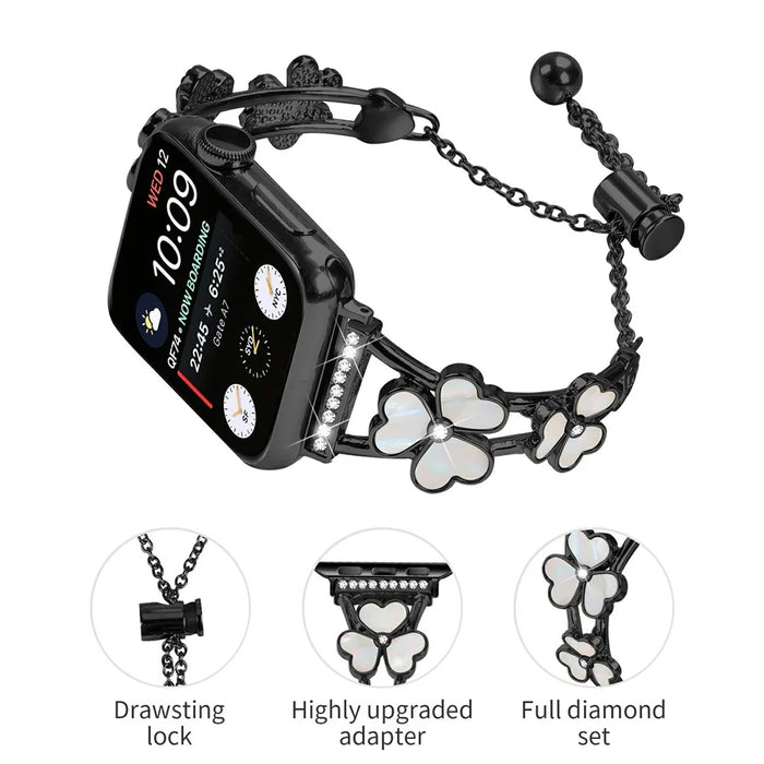 Watchband For Apple Watch Series 11 10 42mm / 9 8 7 41mm / SE3 SE2 SE 6 5 4 40mm / 3 2 1 38mm Heart Clover Zinc Alloy Metal Strap - Black - 3