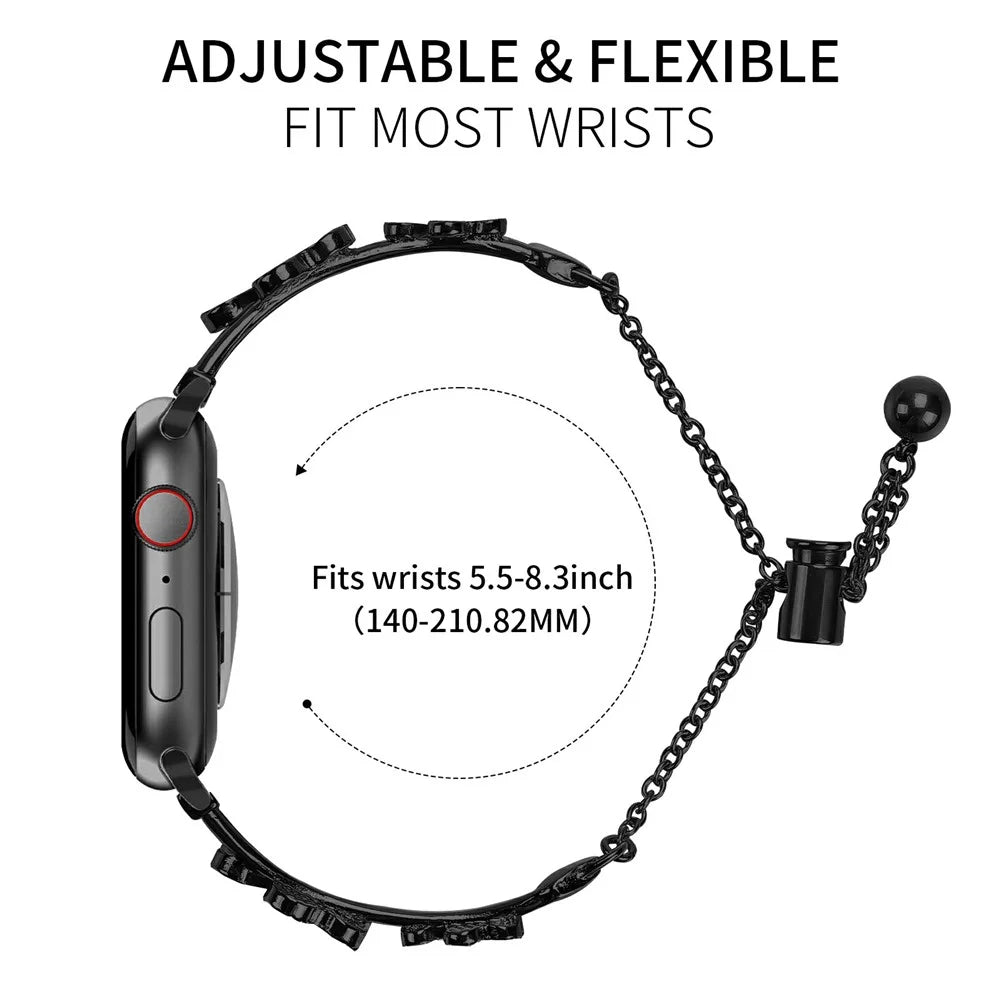 Watchband For Apple Watch Ultra 3 2 1 49mm / Series 11 10 46mm / 9 8 7 45mm / SE3 SE2 SE 6 5 4 44mm / 3 2 1 42mm Heart Clover Zinc Alloy Metal Strap - Black - 4