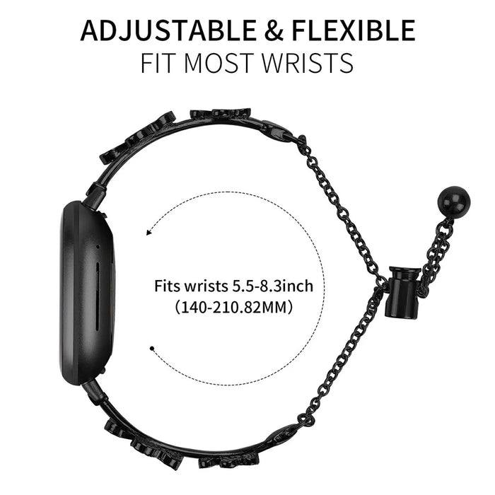 For Fitbit Versa 3 / Sense Watchband Heart Clover Decor Zinc Alloy Metal Strap - Black - 4