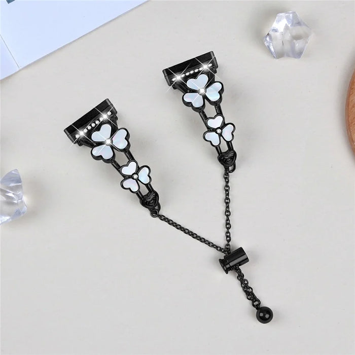 For Fitbit Versa 3 / Sense Watchband Heart Clover Decor Zinc Alloy Metal Strap - Black - 7