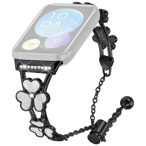 For Xiaomi Smart Band 10 Pro / 9 Pro / 8 Pro / Redmi Watch 6 / 5 / 4 Watchband Heart Clover Decor Zinc Alloy Metal Strap - Black - 1