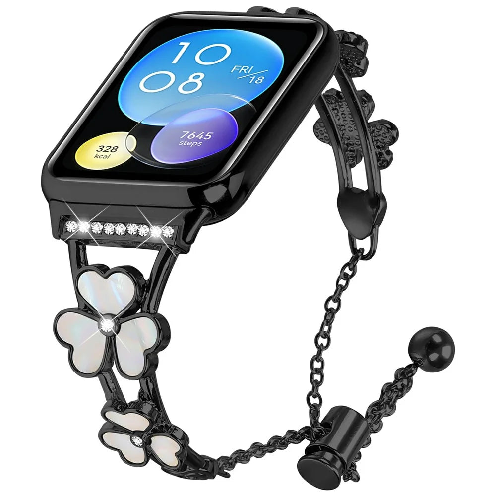 For Xiaomi Smart Band 10 Pro / 9 Pro / 8 Pro / Redmi Watch 6 / 5 / 4 Watchband Heart Clover Decor Zinc Alloy Metal Strap - Black - 2