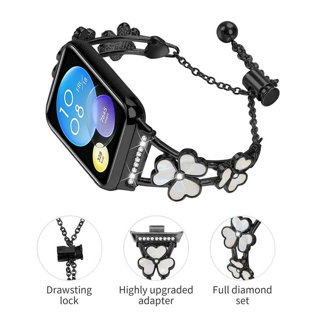 For Xiaomi Smart Band 10 Pro / 9 Pro / 8 Pro / Redmi Watch 6 / 5 / 4 Watchband Heart Clover Decor Zinc Alloy Metal Strap - Black - 3