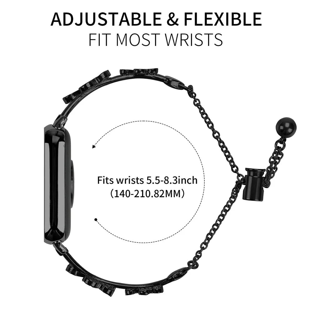 For Xiaomi Smart Band 10 Pro / 9 Pro / 8 Pro / Redmi Watch 6 / 5 / 4 Watchband Heart Clover Decor Zinc Alloy Metal Strap - Black - 4
