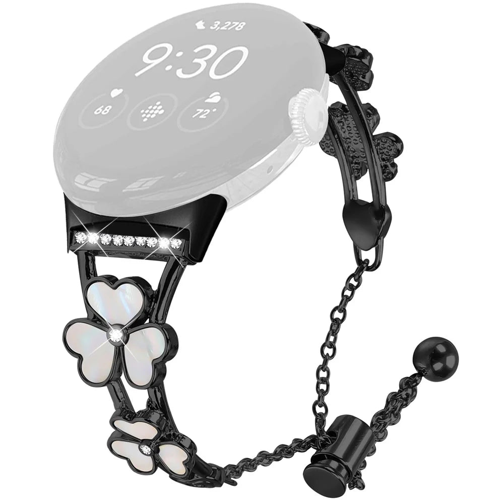 For Google Pixel Watch 4 41mm / Watch 3 41mm / Watch 2 / Watch Heart Clover Decor Watchband Zinc Alloy Metal Strap - Black - 1