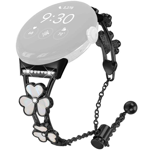 For Google Pixel Watch 4 41mm / Watch 3 41mm / Watch 2 / Watch Heart Clover Decor Watchband Zinc Alloy Metal Strap - Black - 1