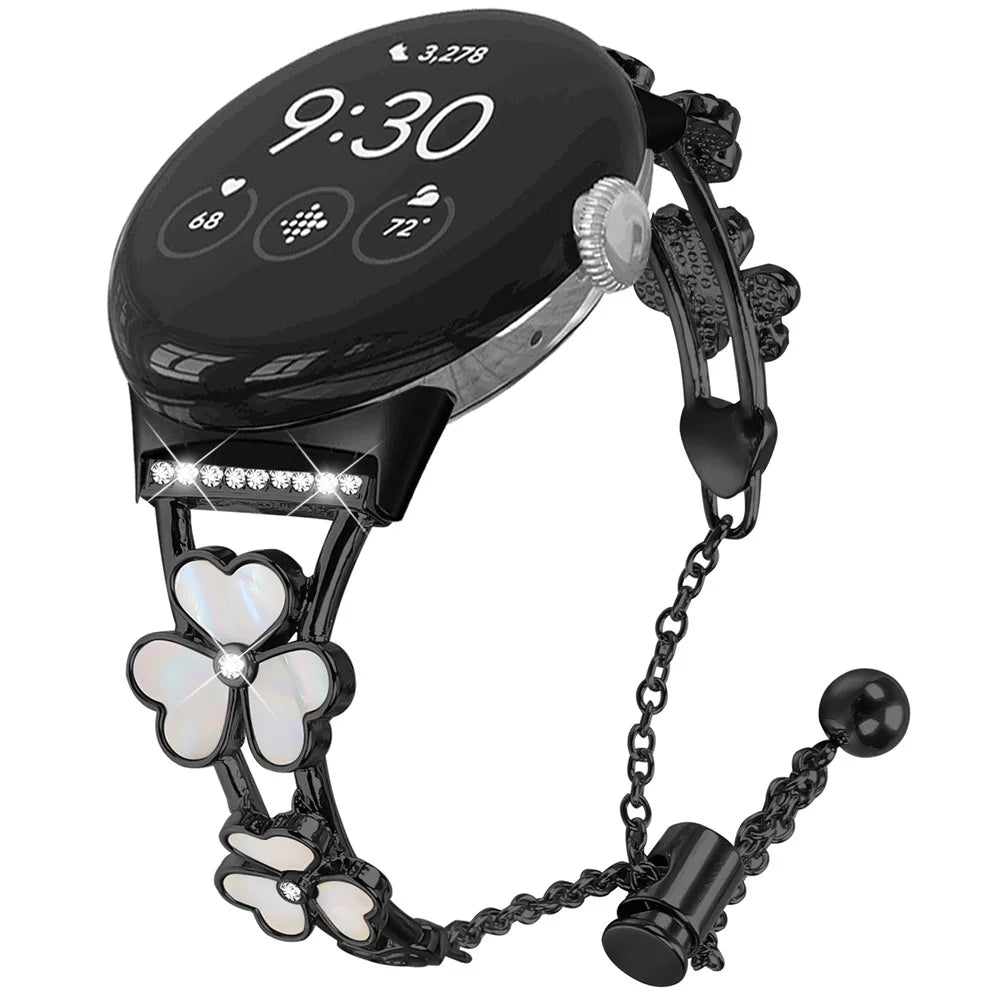 For Google Pixel Watch 4 41mm / Watch 3 41mm / Watch 2 / Watch Heart Clover Decor Watchband Zinc Alloy Metal Strap - Black - 2