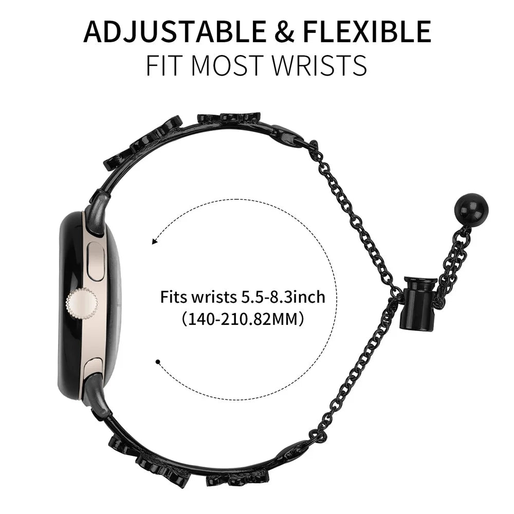 For Google Pixel Watch 4 41mm / Watch 3 41mm / Watch 2 / Watch Heart Clover Decor Watchband Zinc Alloy Metal Strap - Black - 4