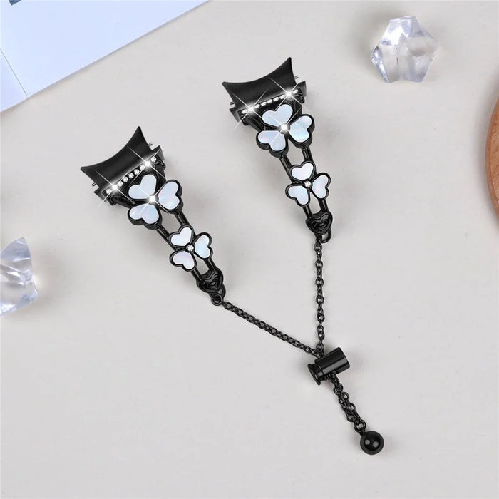 Watch Band with Connector for Samsung Galaxy Watch7 40mm 44mm Heart Clover Decor Zinc Alloy Strap - Black - 5