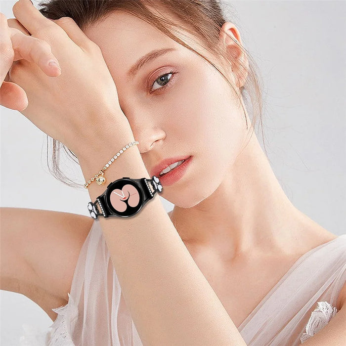 Watch Band with Connector for Samsung Galaxy Watch7 40mm 44mm Heart Clover Decor Zinc Alloy Strap - Black - 6
