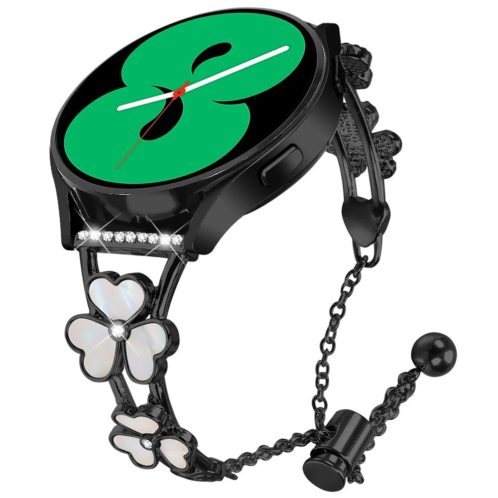 For Samsung Galaxy Watch3 41mm Watchband Heart Clover Decor Zinc Alloy Metal Strap - Black - 2