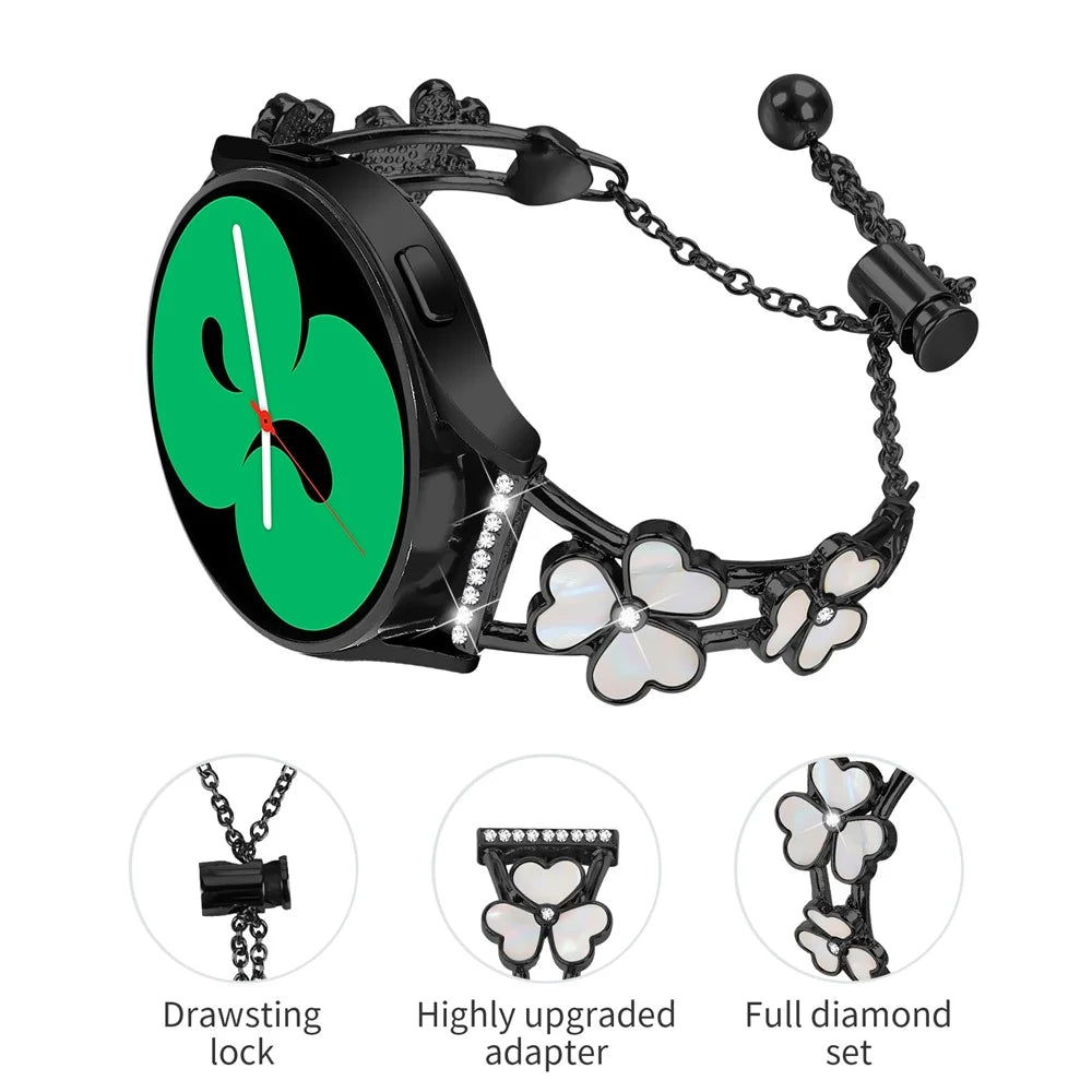 For Samsung Galaxy Watch3 41mm Watchband Heart Clover Decor Zinc Alloy Metal Strap - Black - 3