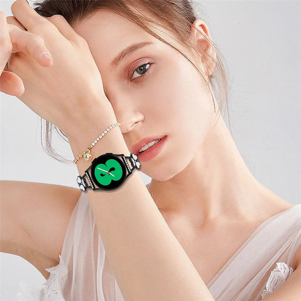 For Samsung Galaxy Watch Active Metal Strap Heart Clover Decor Watchband Zinc Alloy - Black - 6