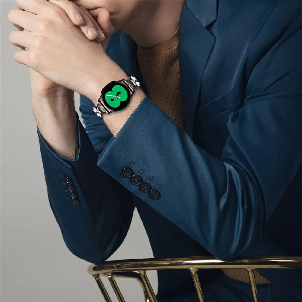 For Samsung Galaxy Watch Active Metal Strap Heart Clover Decor Watchband Zinc Alloy - Black - 7