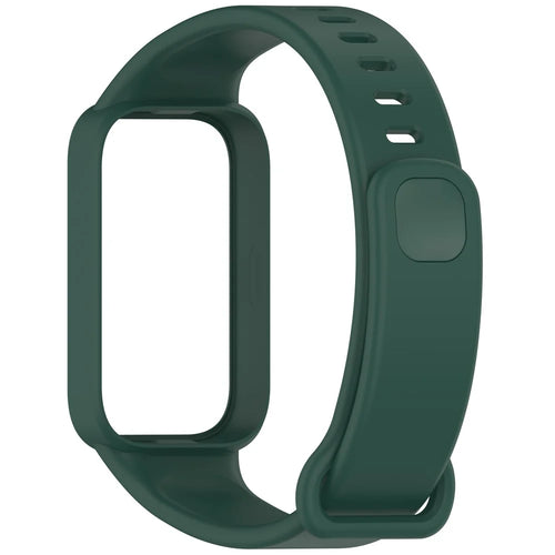 Silicone Band with Case for Xiaomi Smart Band 9 Active / Redmi Band 3 Smartwatch Replacement Strap - Midnight Green - 1