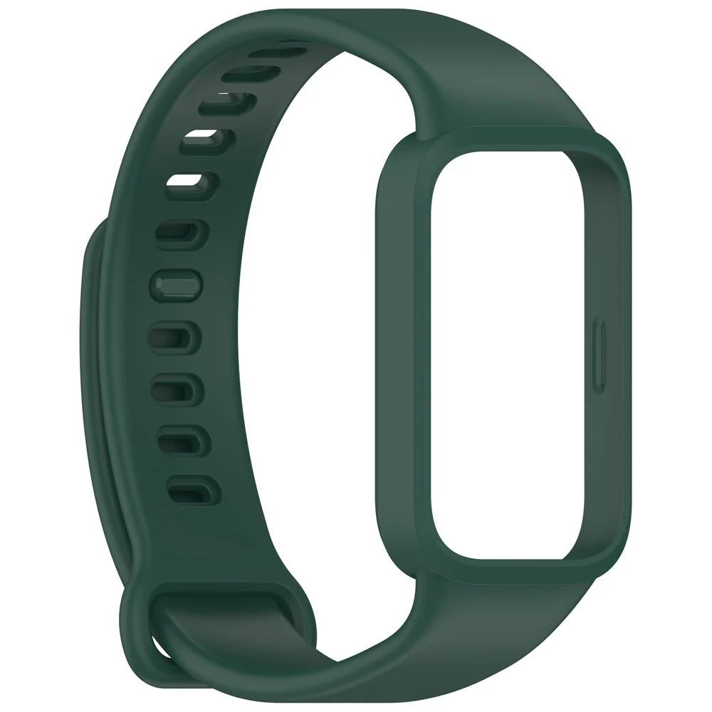 Silicone Band with Case for Xiaomi Smart Band 9 Active / Redmi Band 3 Smartwatch Replacement Strap - Midnight Green - 2