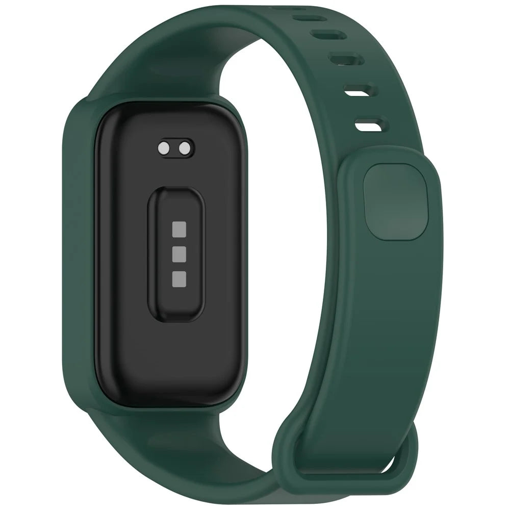 Silicone Band with Case for Xiaomi Smart Band 9 Active / Redmi Band 3 Smartwatch Replacement Strap - Midnight Green - 3