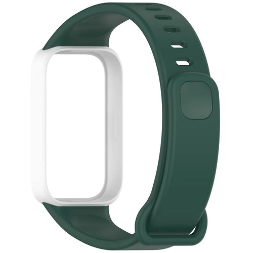 For Xiaomi Smart Band 9 Active / Redmi Band 3 Wristband Dual Color Silicone Strap with Watch Case - Dark Green + White - 1