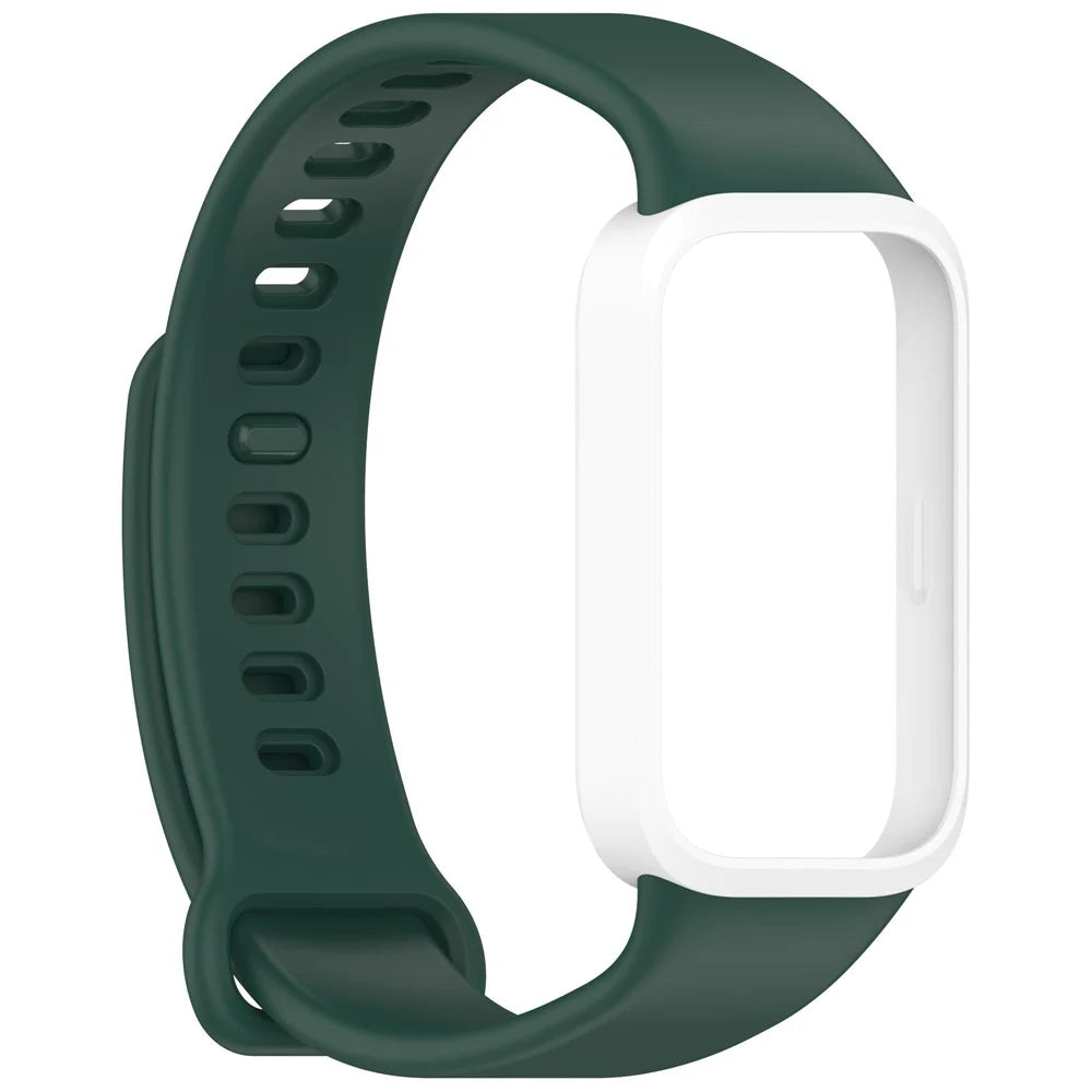 For Xiaomi Smart Band 9 Active / Redmi Band 3 Wristband Dual Color Silicone Strap with Watch Case - Dark Green + White - 2