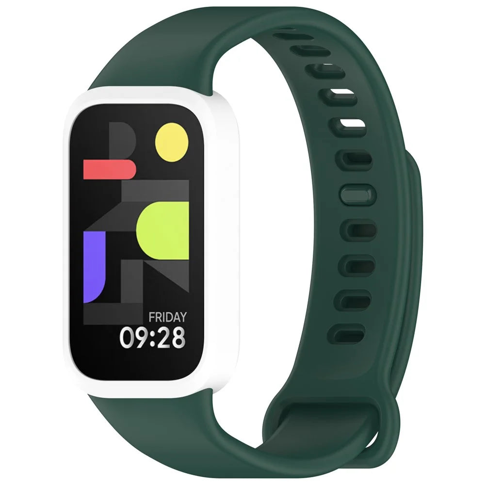 For Xiaomi Smart Band 9 Active / Redmi Band 3 Wristband Dual Color Silicone Strap with Watch Case - Dark Green + White - 4