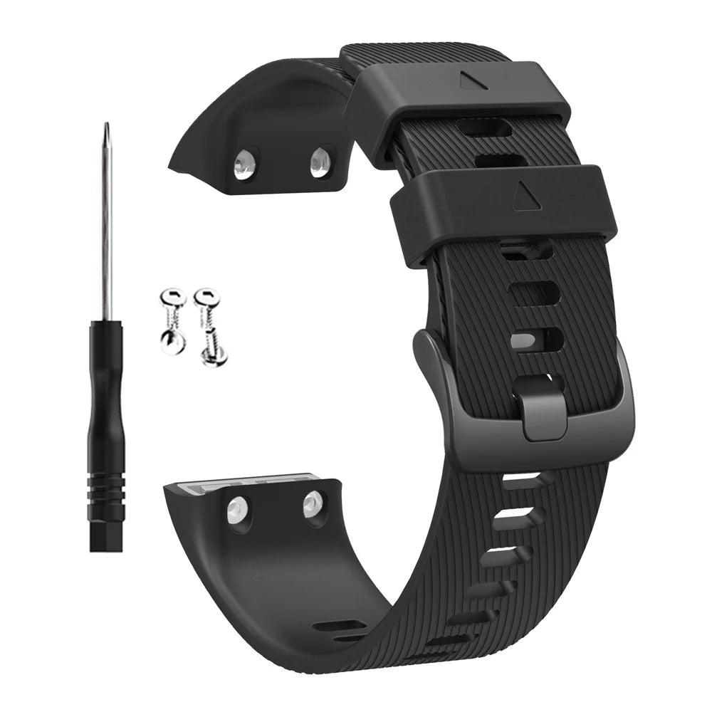 Silicone Strap for Garmin Forerunner 35 / 30 Adjustable Watch Band with Black Buckle - Black - 2