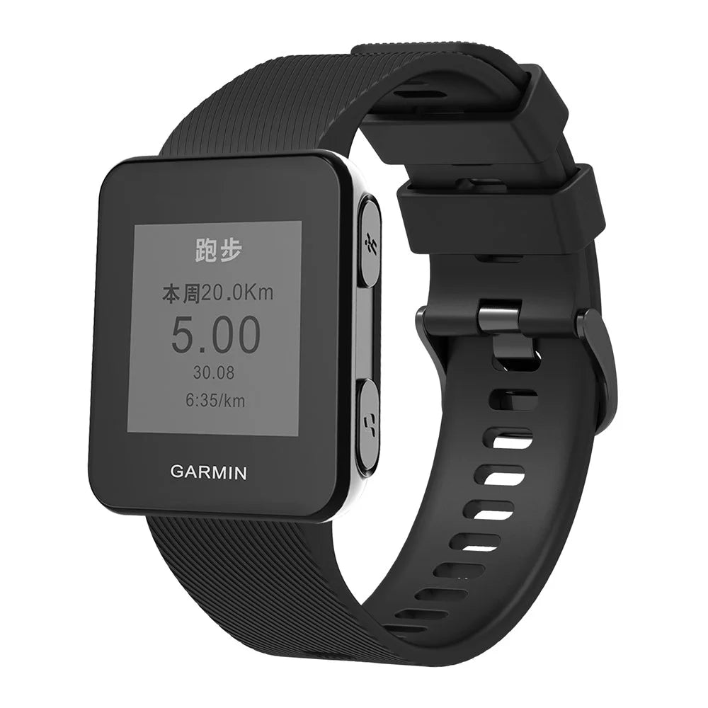 Silicone Strap for Garmin Forerunner 35 / 30 Adjustable Watch Band with Black Buckle - Black - 4