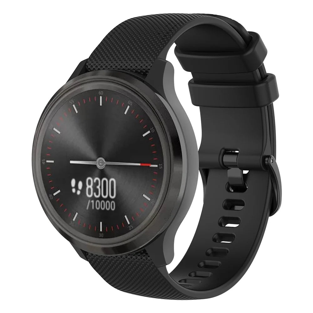 18mm Watch Band for Garmin Vivomove 3S / GarminMove 3S / Vivoactive 4S 40mm 45mm / GarminActive S Grid Texture Silicone Strap - Black - 4