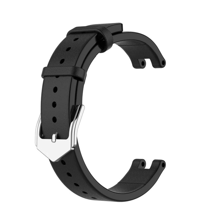 Solid Color Leather Watch Band Replacement Watchstrap for Garmin Lily Sport Watch - Black - 1