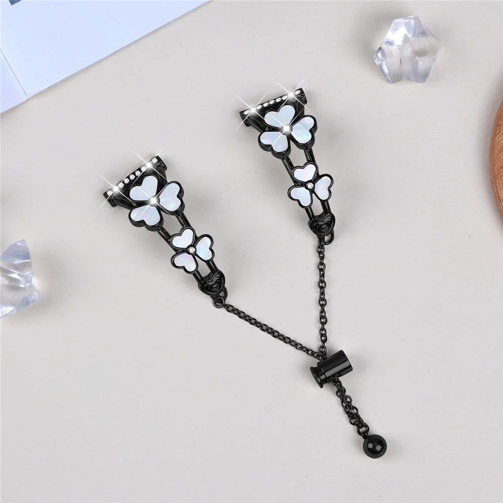 For Realme Techlife Watch S100 Watchband Heart Clover Decor Zinc Alloy Metal Strap - Black - 3
