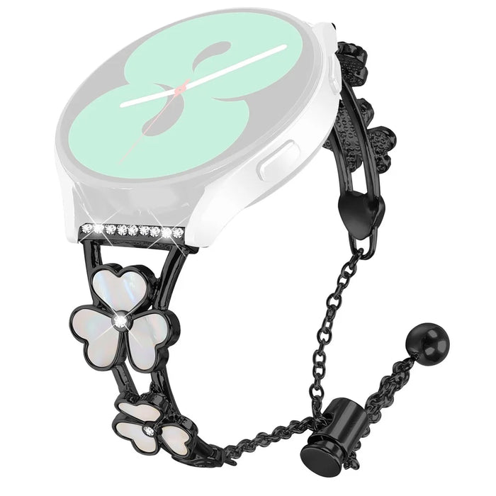 For Coros Pace 2 Watchband Heart Clover Decor Zinc Alloy Metal Strap - Black - 1