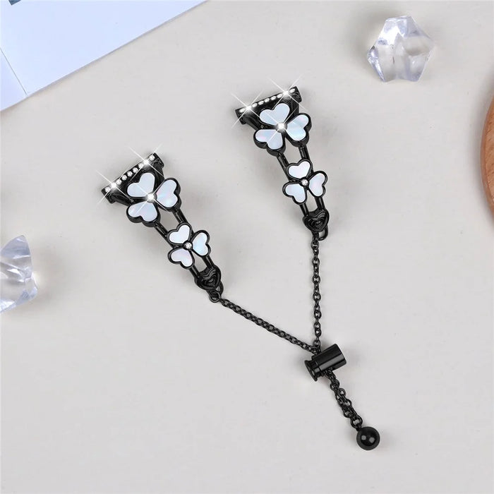 For Coros Pace 2 Watchband Heart Clover Decor Zinc Alloy Metal Strap - Black - 3