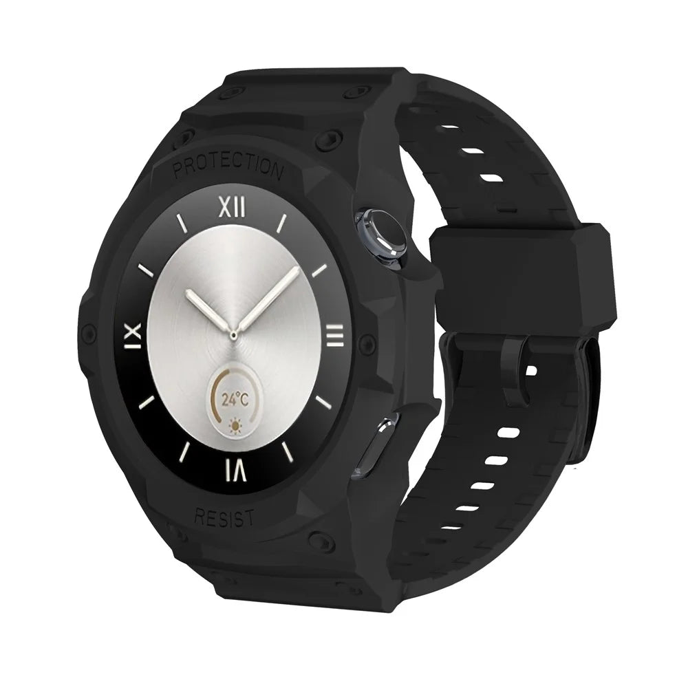 For Huawei Watch GT 5 46mm / GT 4 46mm TPU Watchband Integrated with Anti Drop Watch Case - Black - 2