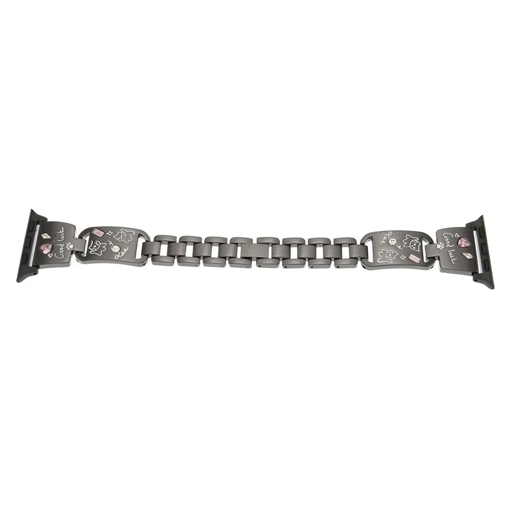Metal Strap for Apple Watch Ultra 3 2 1 49mm / Series 11 10 46mm / 9 8 7 45mm / SE3 SE2 SE 6 5 4 44mm / 3 2 1 42mm Watch Band Cat Pattern - Black - 1
