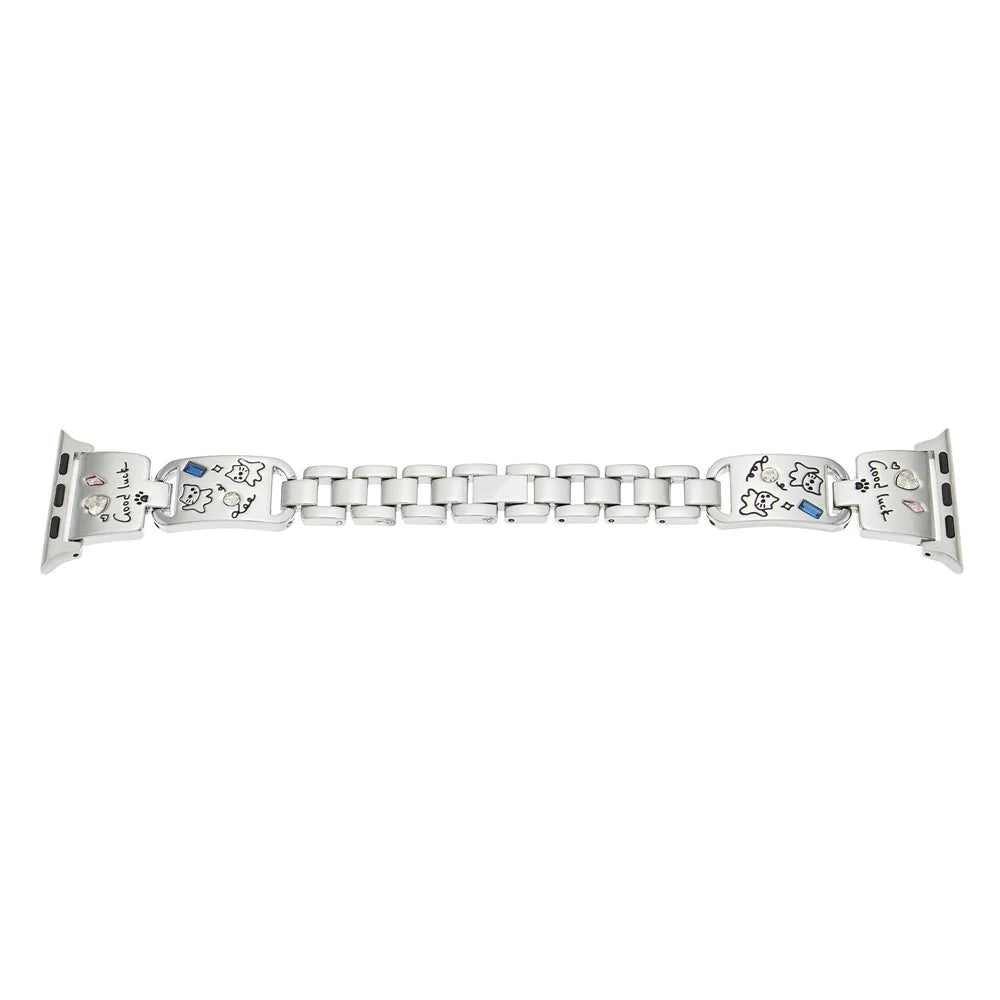 Metal Strap for Apple Watch Series 11 10 42mm / 9 8 7 41mm / SE3 SE2 SE 6 5 4 40mm / 3 2 1 38mm Watch Band Cat Pattern - Silver - 1