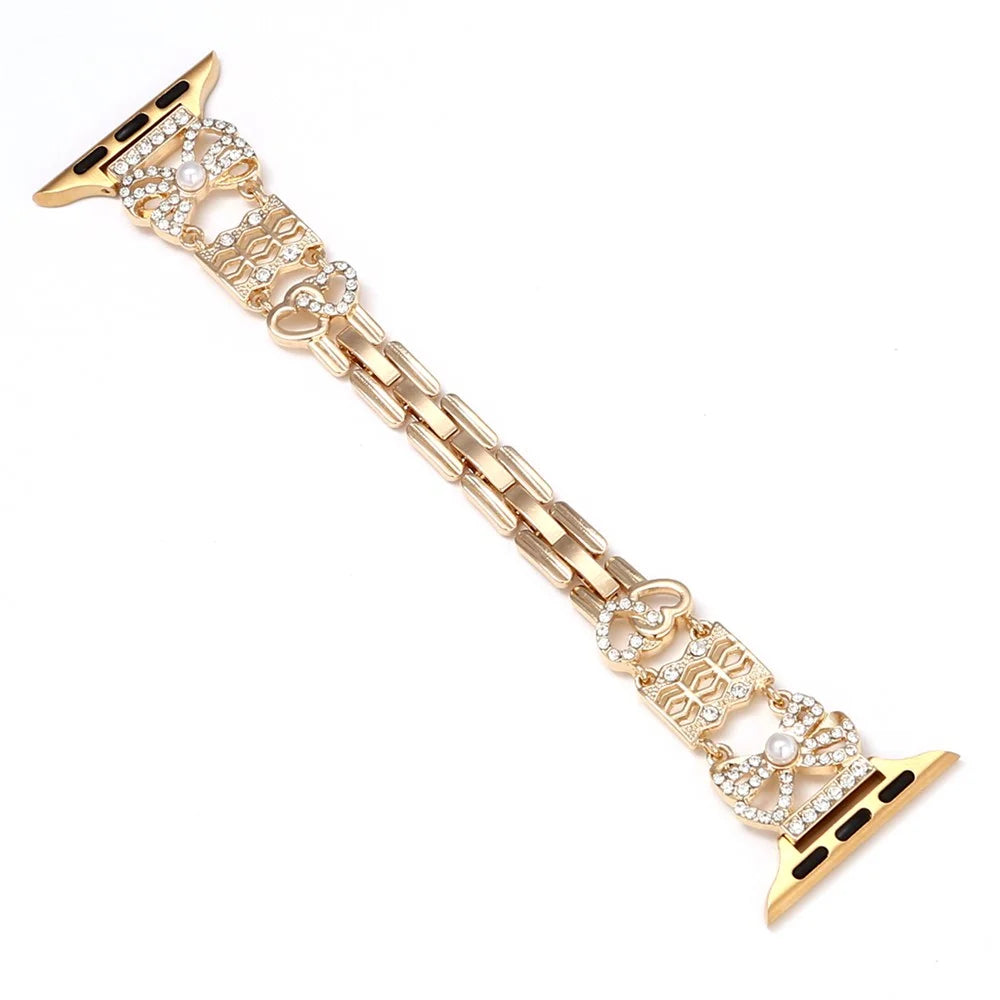Metal Strap for Apple Watch Ultra 3 2 1 49mm / Series 11 10 46mm / 9 8 7 45mm / SE3 SE2 SE 6 5 4 44mm / 3 2 1 42mm Bowknot Decor Watch Band - Gold - 1