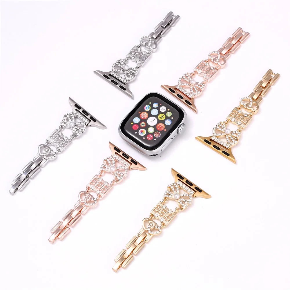 Metal Strap for Apple Watch Ultra 3 2 1 49mm / Series 11 10 46mm / 9 8 7 45mm / SE3 SE2 SE 6 5 4 44mm / 3 2 1 42mm Bowknot Decor Watch Band - Gold - 4