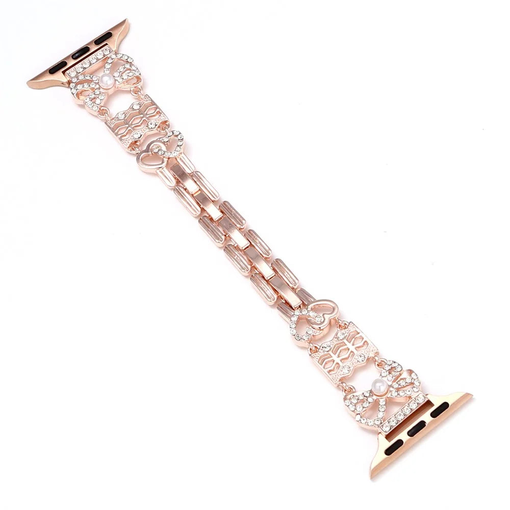 Metal Strap for Apple Watch Series 11 10 42mm / 9 8 7 41mm / SE3 SE2 SE 6 5 4 40mm / 3 2 1 38mm Bowknot Decor Watch Band - Rose Gold - 1