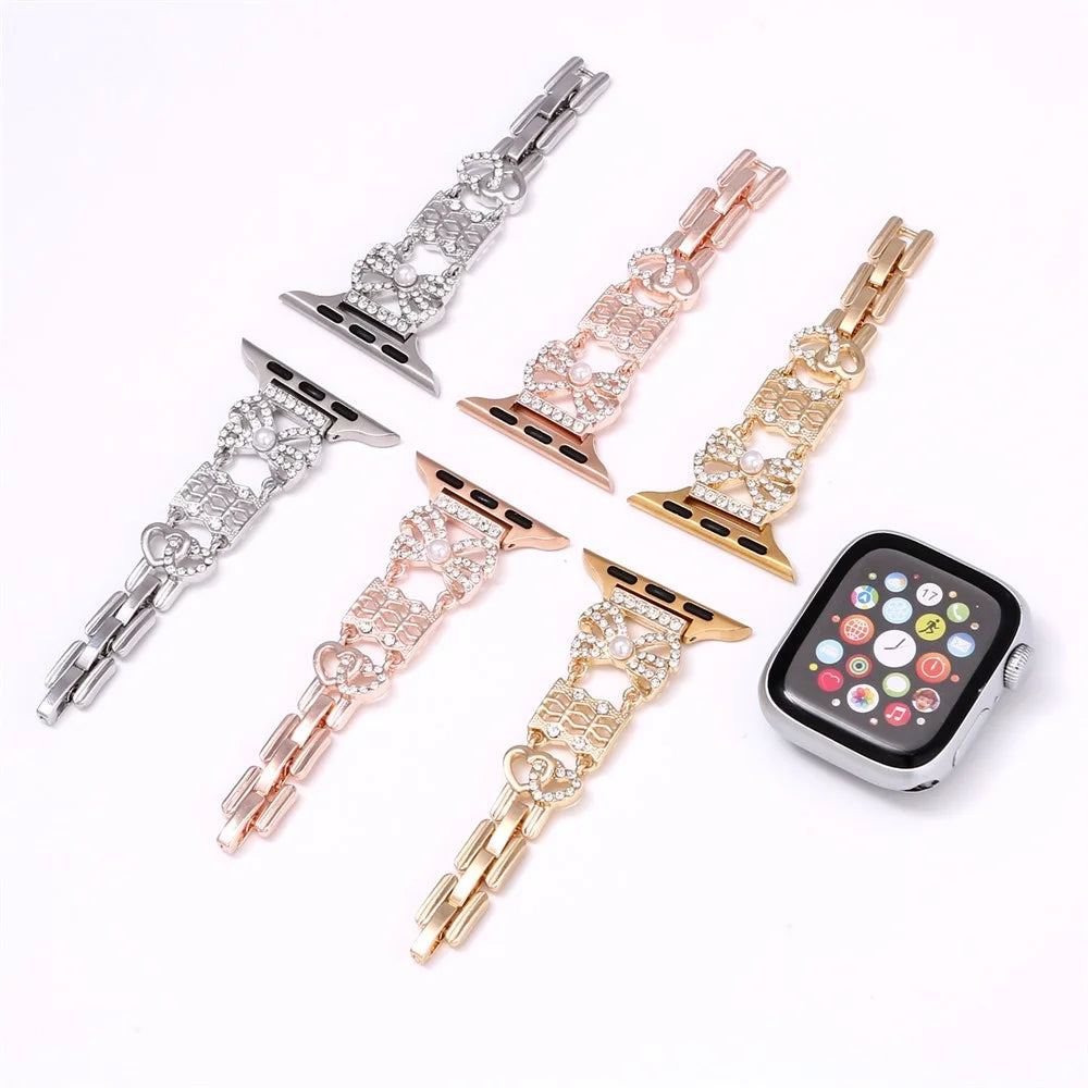 Metal Strap for Apple Watch Series 11 10 42mm / 9 8 7 41mm / SE3 SE2 SE 6 5 4 40mm / 3 2 1 38mm Bowknot Decor Watch Band - Rose Gold - 3