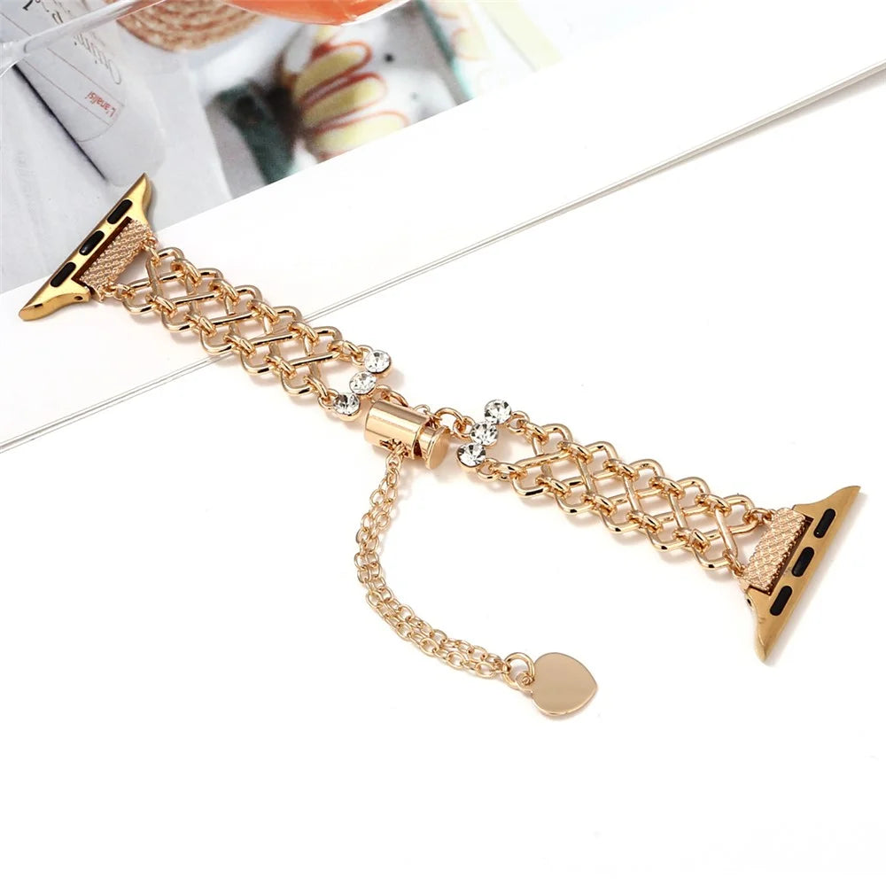 Braided Metal Strap for Apple Watch Ultra 3 2 1 49mm / Series 11 10 46mm / 9 8 7 45mm / SE3 SE2 SE 6 5 4 44mm / 3 2 1 42mm Replacement Watch Band - Gold - 1