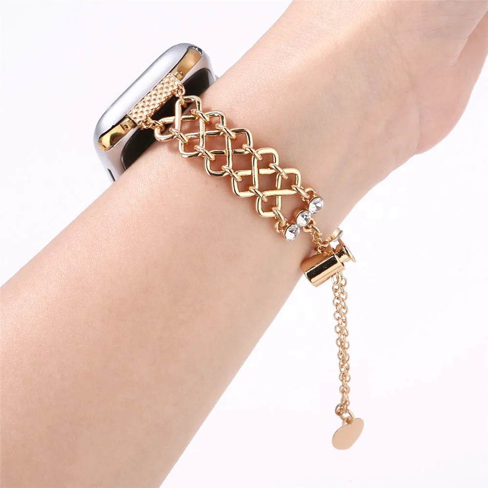 Braided Metal Strap for Apple Watch Ultra 3 2 1 49mm / Series 11 10 46mm / 9 8 7 45mm / SE3 SE2 SE 6 5 4 44mm / 3 2 1 42mm Replacement Watch Band - Gold - 3