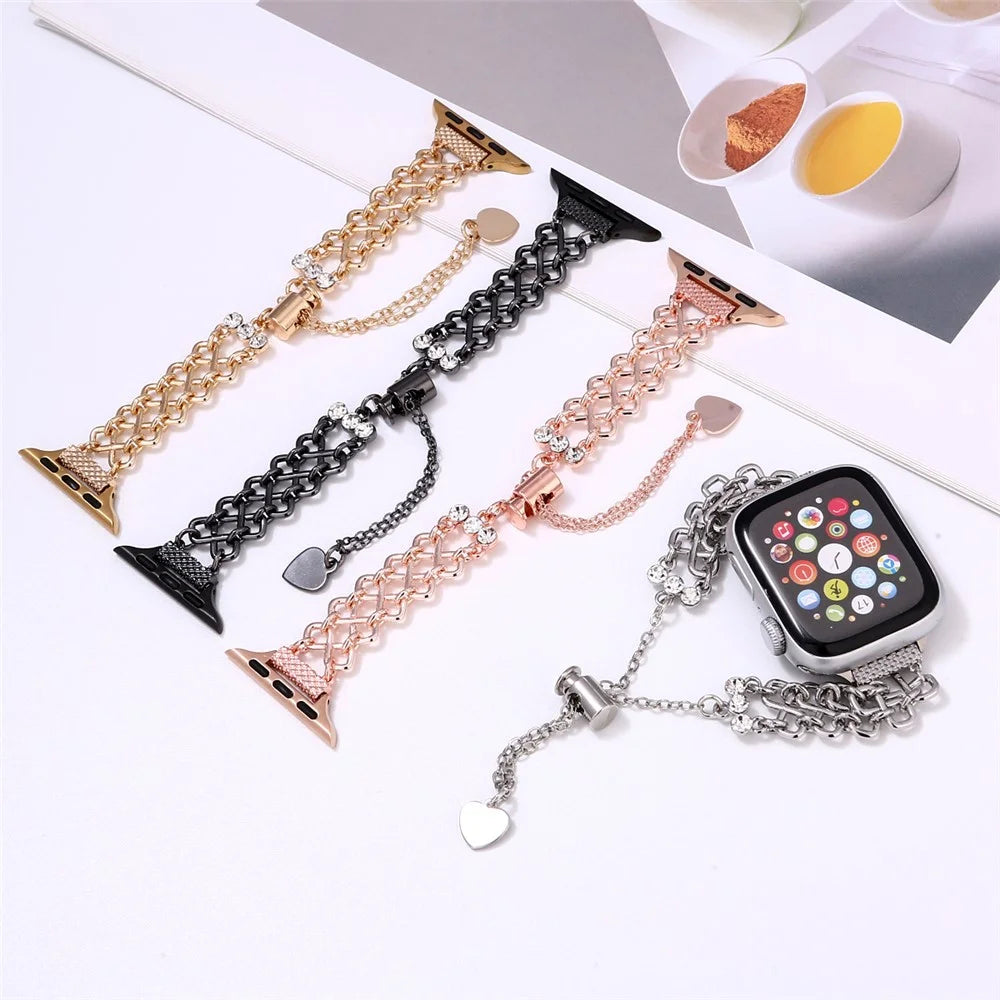 Braided Metal Strap for Apple Watch Ultra 3 2 1 49mm / Series 11 10 46mm / 9 8 7 45mm / SE3 SE2 SE 6 5 4 44mm / 3 2 1 42mm Replacement Watch Band - Gold - 4