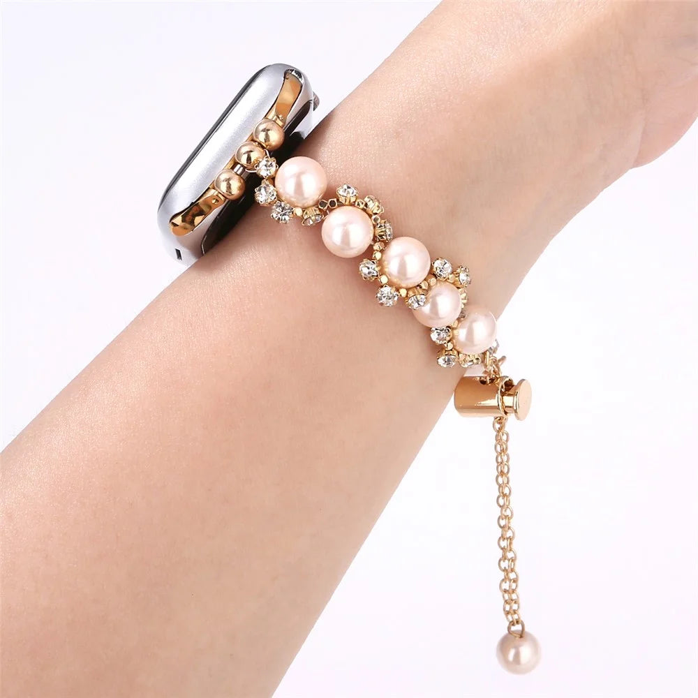 Pearl Decor Strap for Apple Watch Series 11 10 42mm / 9 8 7 41mm / SE3 SE2 SE 6 5 4 40mm / 3 2 1 38mm Metal Watch Band - Silver - 2