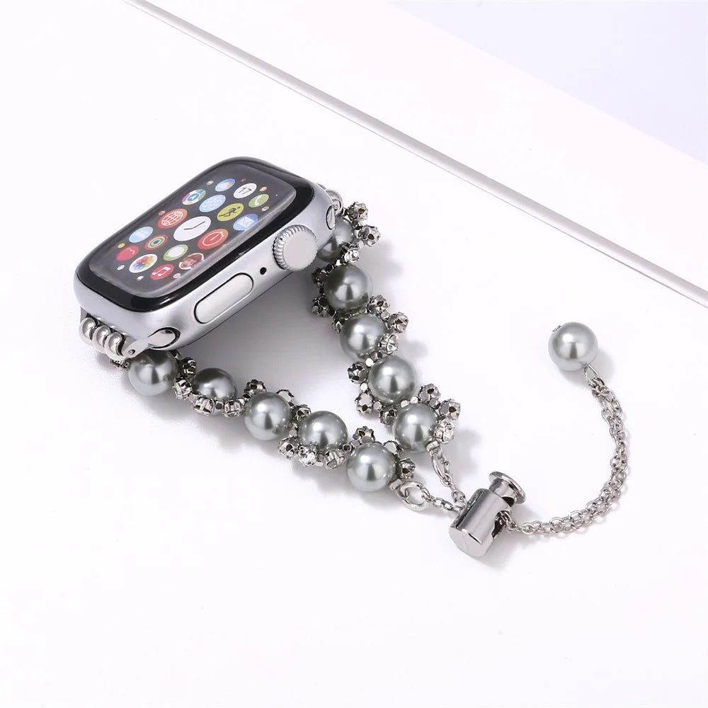 Pearl Decor Strap for Apple Watch Series 11 10 42mm / 9 8 7 41mm / SE3 SE2 SE 6 5 4 40mm / 3 2 1 38mm Metal Watch Band - Silver - 3