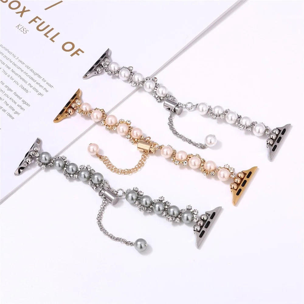 Pearl Decor Strap for Apple Watch Series 11 10 42mm / 9 8 7 41mm / SE3 SE2 SE 6 5 4 40mm / 3 2 1 38mm Metal Watch Band - Silver - 5