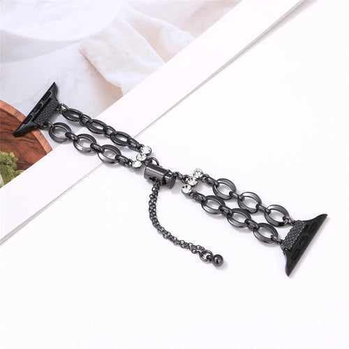 Double Chain Watch Band for Apple Watch Series 11 10 42mm / 9 8 7 41mm / SE3 SE2 SE 6 5 4 40mm / 3 2 1 38mm Replacement Strap - Black - 1