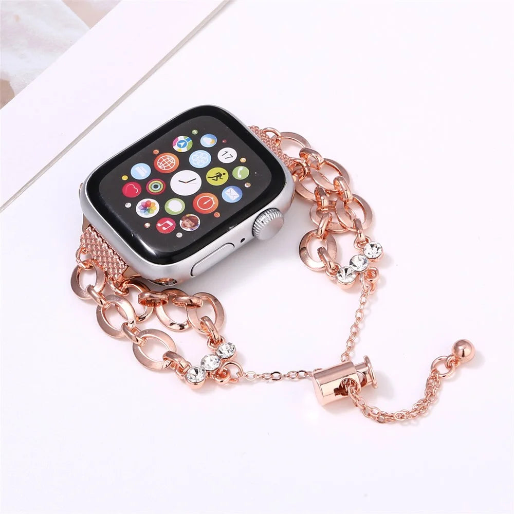 Double Chain Watch Band for Apple Watch Series 11 10 42mm / 9 8 7 41mm / SE3 SE2 SE 6 5 4 40mm / 3 2 1 38mm Replacement Strap - Black - 3