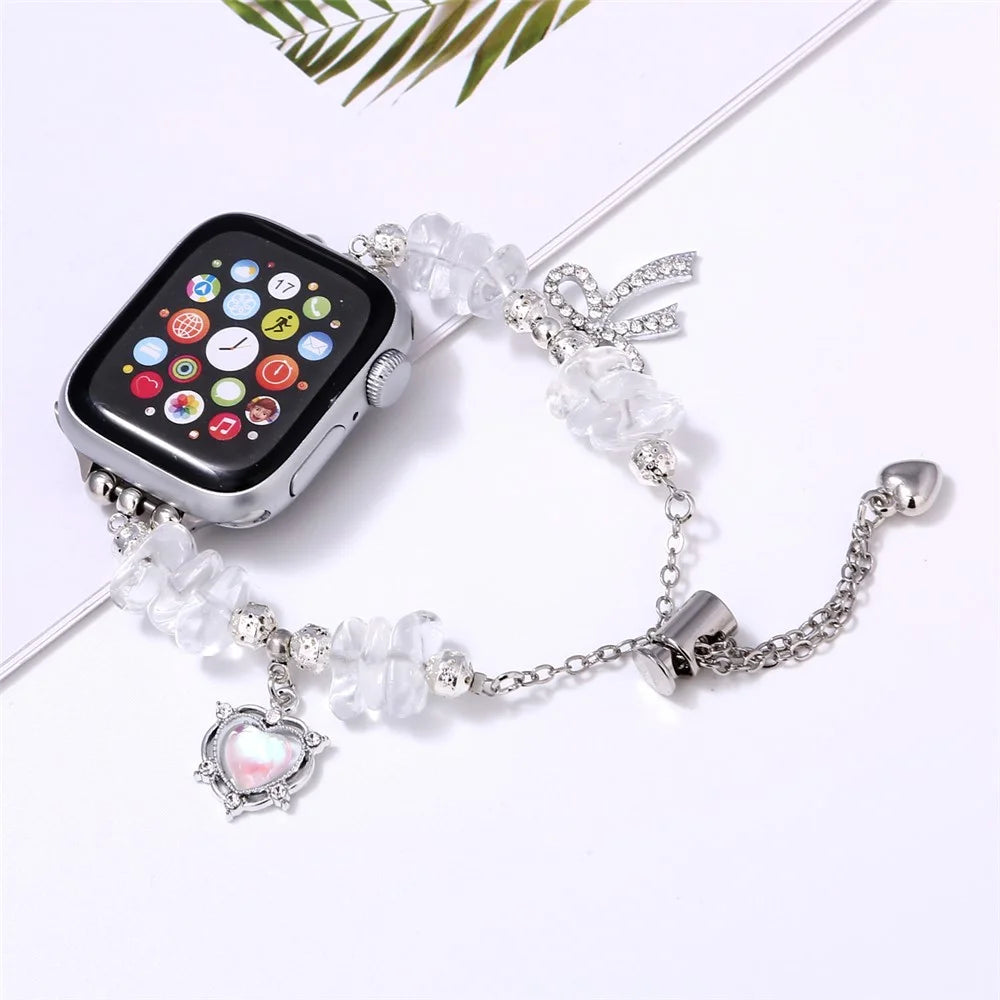 Replacement Strap for Apple Watch Ultra 3 2 1 49mm / Series 11 10 46mm / 9 8 7 45mm / SE3 SE2 SE 6 5 4 44mm / 3 2 1 42mm Clear Pendant Decor Watch Band - Style C - 4