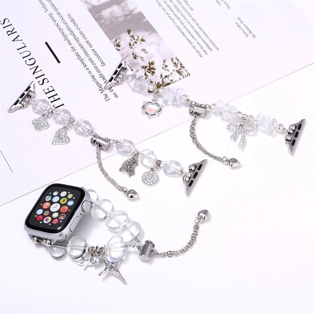 Replacement Strap for Apple Watch Ultra 3 2 1 49mm / Series 11 10 46mm / 9 8 7 45mm / SE3 SE2 SE 6 5 4 44mm / 3 2 1 42mm Clear Pendant Decor Watch Band - Style C - 5